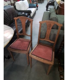 PAIRE DE CHAISES BOIS GRAVÉ ASSISE CAPITONNÉ VIEUX ROSE ANNÉES 40