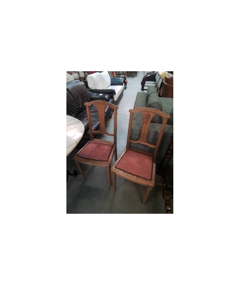 PAIRE DE CHAISES BOIS GRAVÉ ASSISE CAPITONNÉ VIEUX ROSE ANNÉES 40