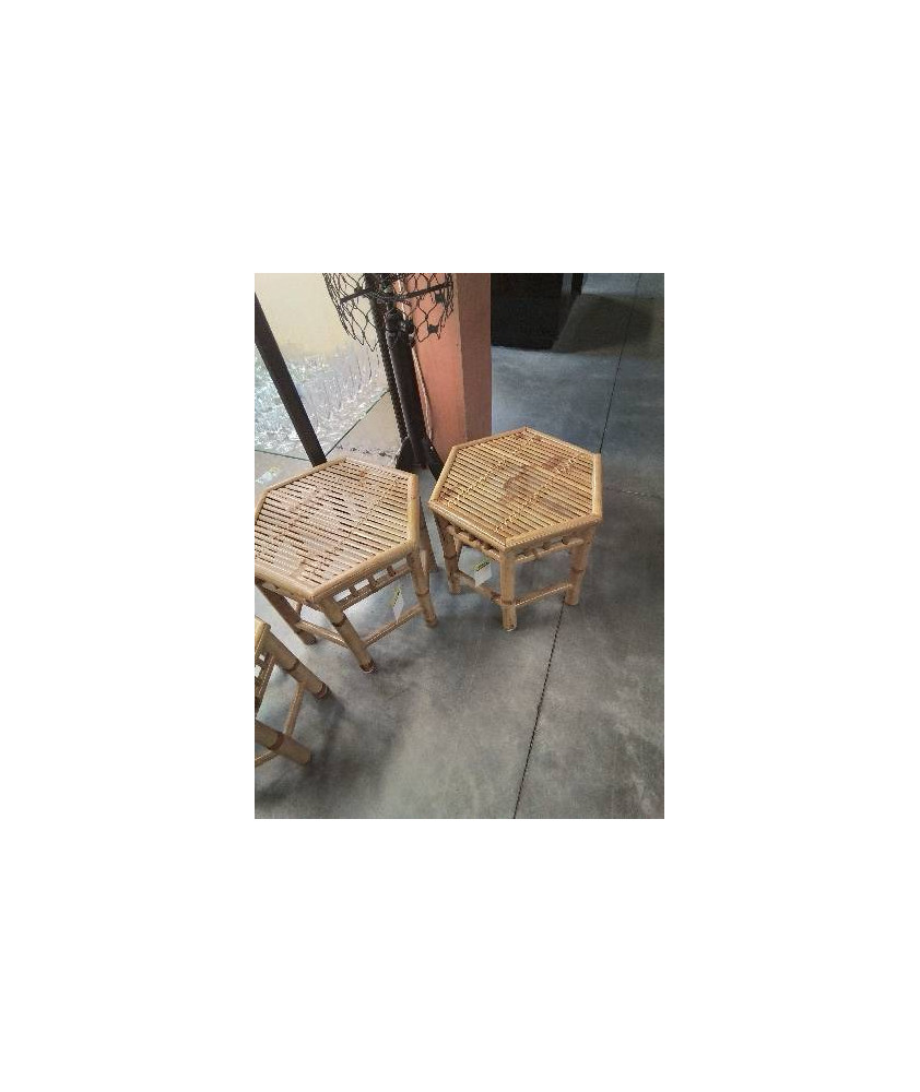TABLE BASSE HEXAGONALE BAMBOU ET VANNERIE 