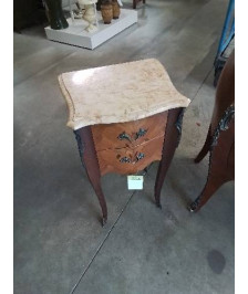 COMMODE BOIS DE ROSE MARQUETÉ GARNITURES BRONZE 2 TIROIRS DESSUS MARBRE STYLE LOUIS XV