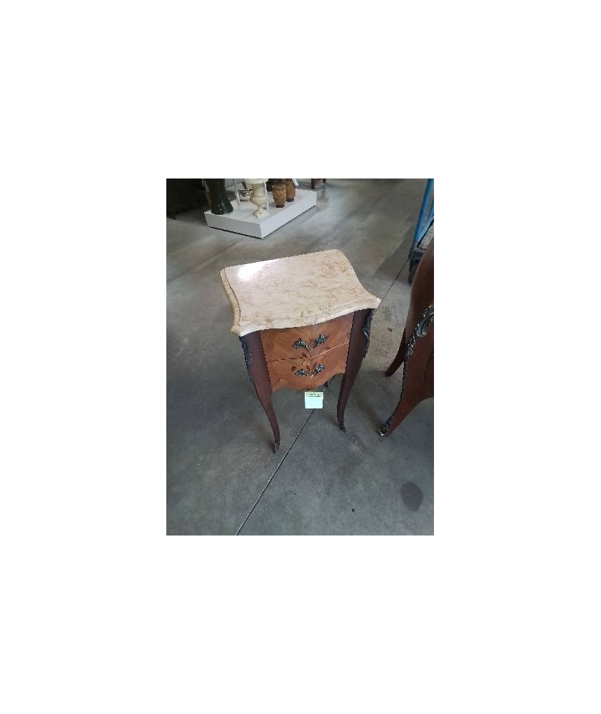 COMMODE BOIS DE ROSE MARQUETÉ GARNITURES BRONZE 2 TIROIRS DESSUS MARBRE STYLE LOUIS XV