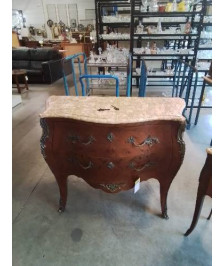 COMMODE GALBÉ BOIS DE ROSE MARQUETÉ GARNITURES BRONZE 2 TIROIRS DESSUS MARBRE STYLE LOUIS XV 