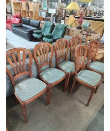 6 CHAISES CINTRÉ DOSSIER A BARREAUX VERTICAUX ASSISE CAPITONNÉ TISSU VRT