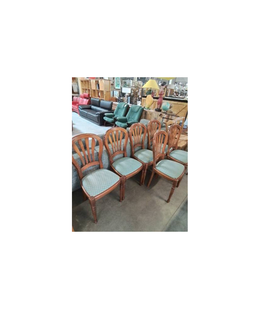 6 CHAISES CINTRÉ DOSSIER A BARREAUX VERTICAUX ASSISE CAPITONNÉ TISSU VRT