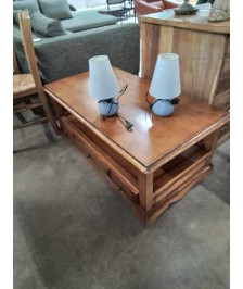 TABLE BASSE RECTANGULAIRE BOIS CLAIR 2 NIVEAUX 1 TIROIR 