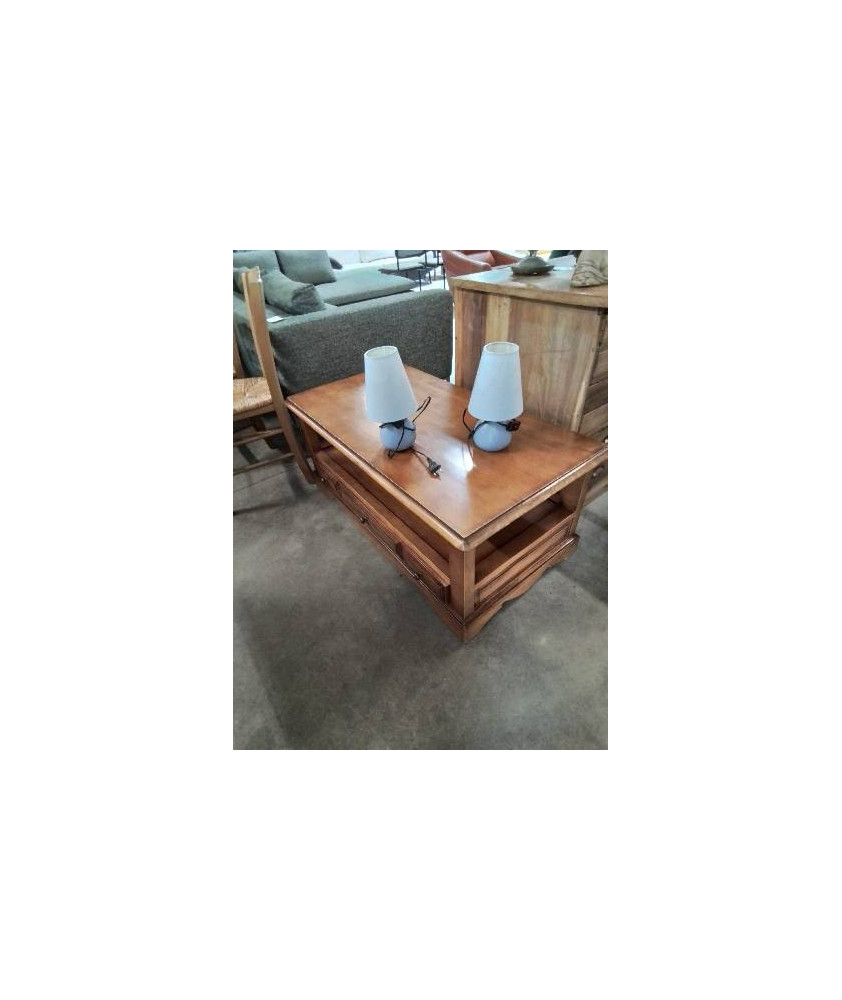 TABLE BASSE RECTANGULAIRE BOIS CLAIR 2 NIVEAUX 1 TIROIR 