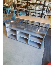 MEUBLE TV BAS BOIS GRIS LAQUÉ 7 NICHES HABITAT 