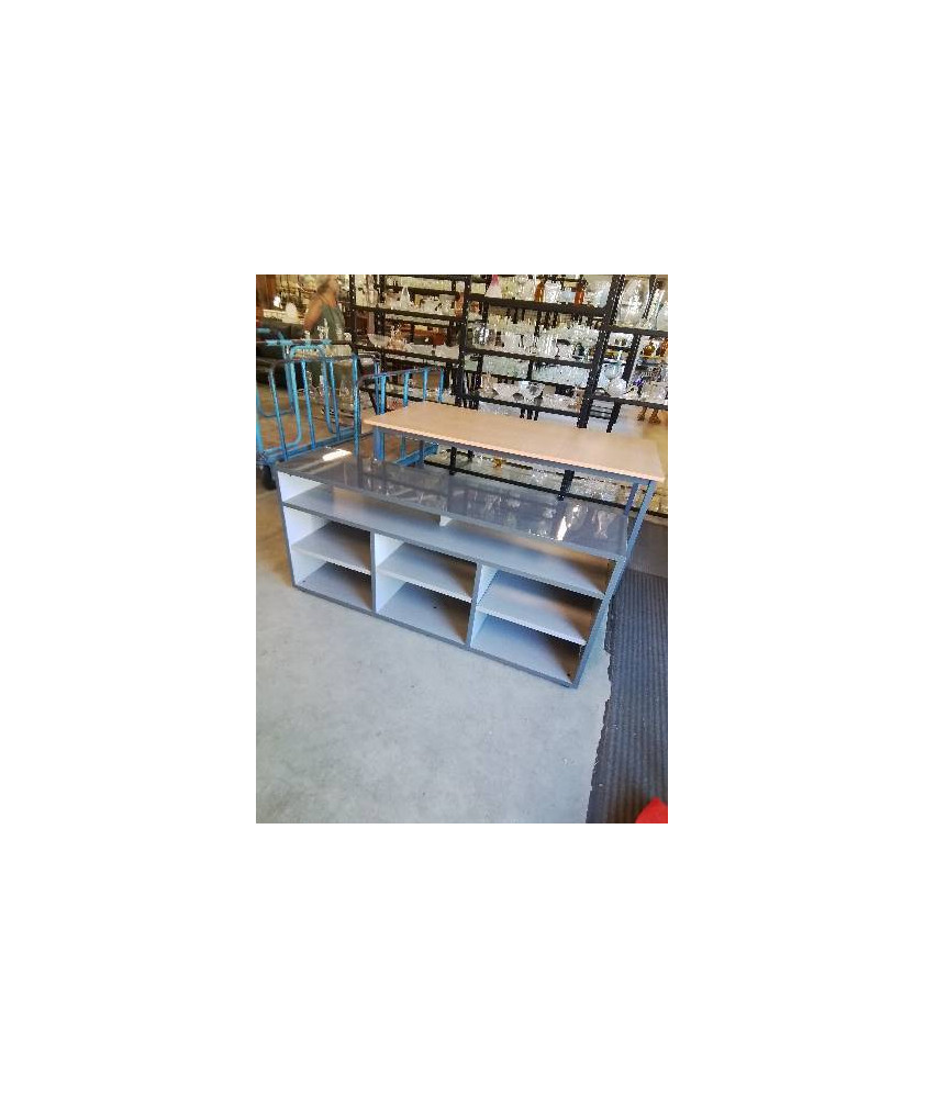MEUBLE TV BAS BOIS GRIS LAQUÉ 7 NICHES HABITAT 