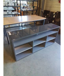 MEUBLE TV BAS BOIS GRIS LAQUÉ 7 NICHES HABITAT 