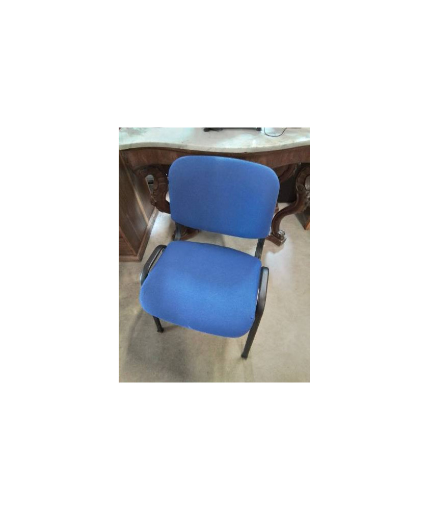 CHAISE D’ACCEUIL PIÈTEMENT MÉTAL NOIR ASSISE ET DOSSIER TISSU BLEU 