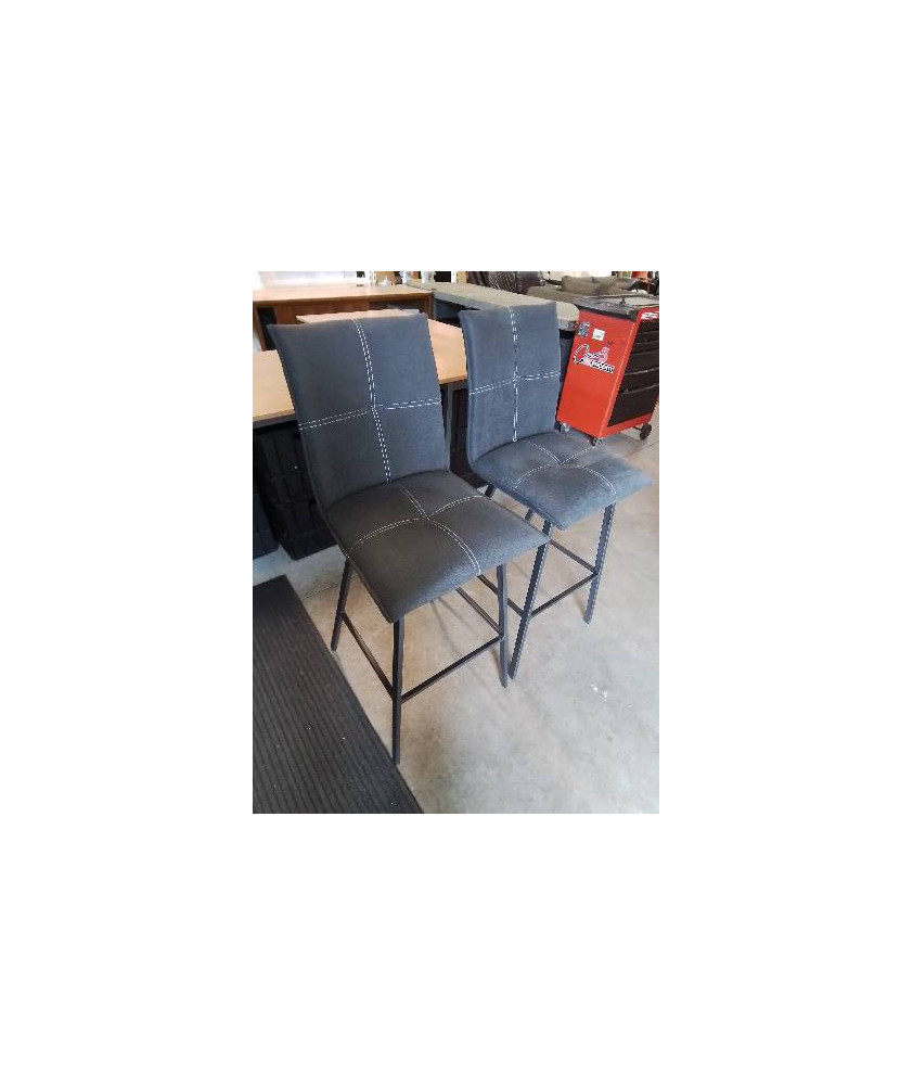 PAIRE DE TABOURETS DE BAR PIÈTEMENT MÉTAL GRIS ASSISE TISSU GRIS