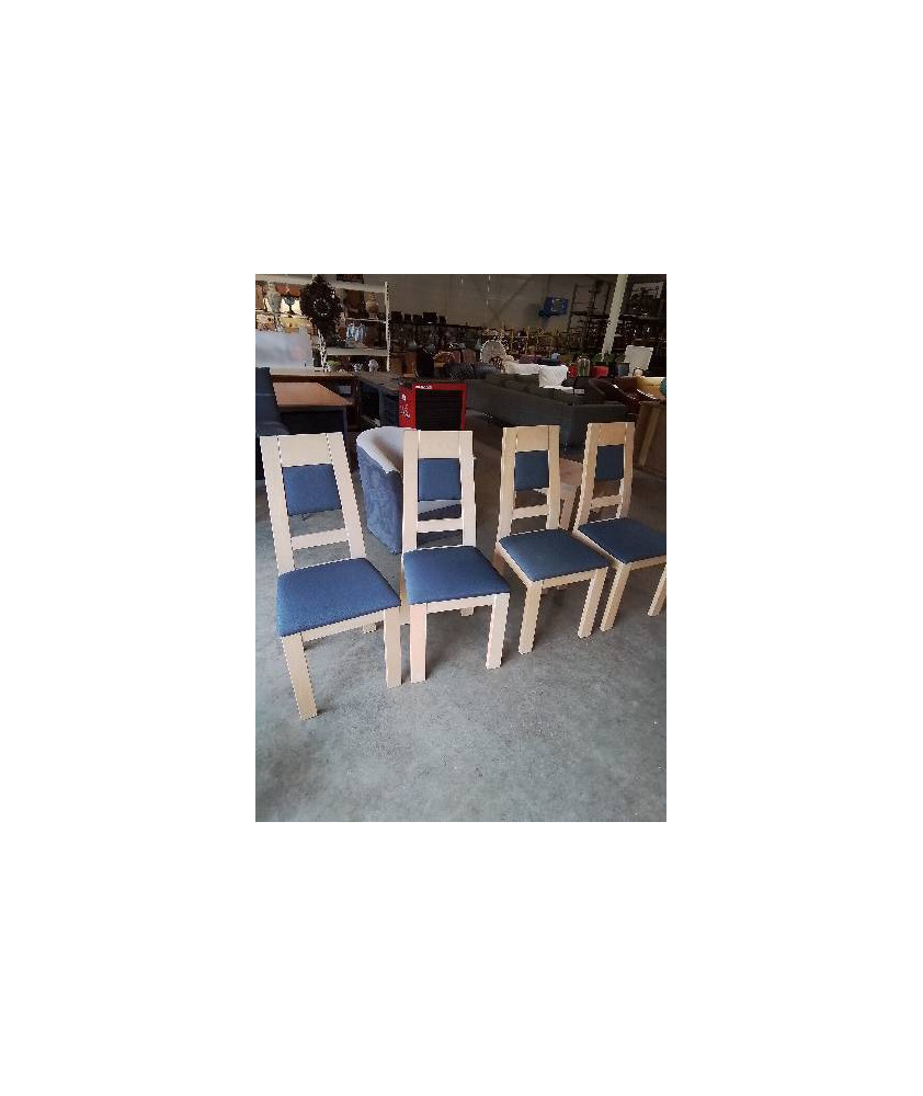 4 CHAISES PIÈTEMENT BOIS CLAIR ASSISE ET DOSSIER CAPITONNÉ TISSU GRIS