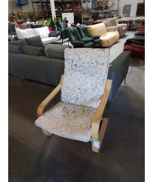 FAUTEUIL BOIS CLAIR TISSU ECRU AUX FEUILLES 