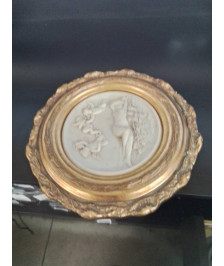 MÉDAILLON BOIS DORÉ STYLE LOUIS XVI AU NU ET CHERUBINS 