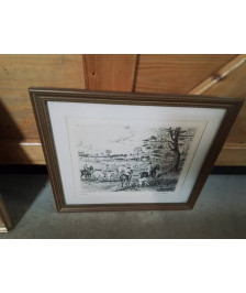 GRAVURE CHASSE A COUR
