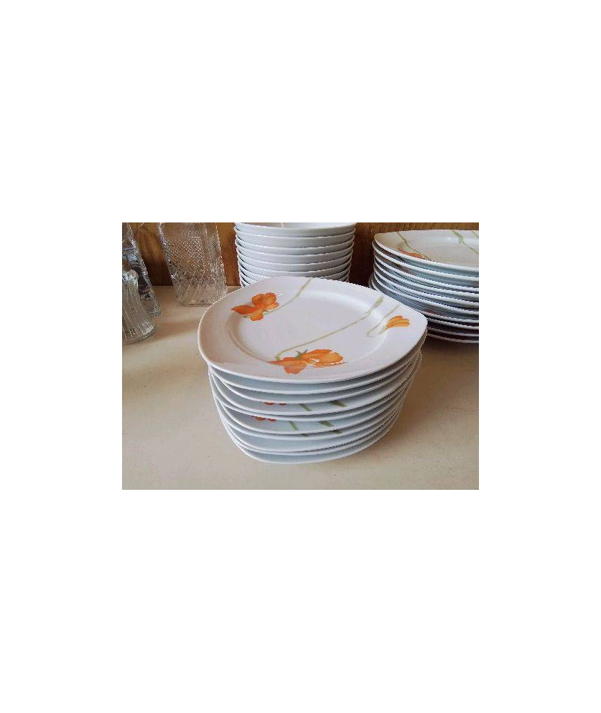LOT DE 1O ASSIETTES À DESSERT TRIANGULAIRES MOTIF FLORAL 