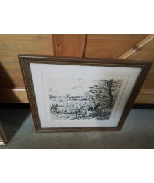 GRAVURE CHASSE A COUR