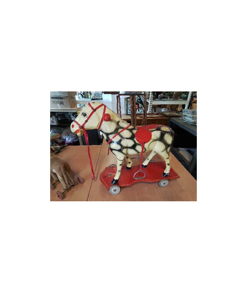 CHEVAL A ROULETTES CARTON BOUILLI LE FAVORI ANNÉES 50 EN L’ÉTAT 