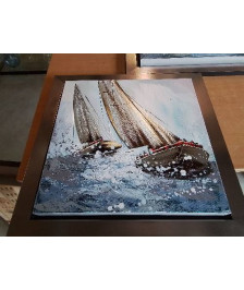 TABLEAU VOILIERS ENCADREMENT BOIS LAQUÉ 50X50