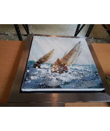 TABLEAU VOILIERS ENCADREMENT BOIS LAQUÉ 50X50