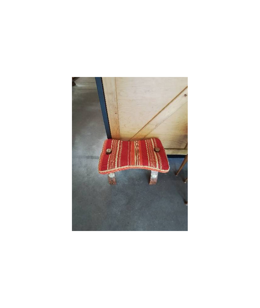 TABOURET DE CHAMELIER BOIS GARNITURES LAITON TISSU ROUGE AVEC COUSSIN