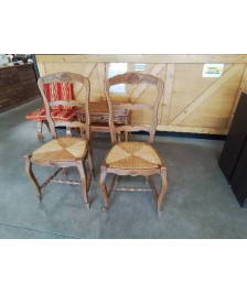 8 CHAISES BOIS PAILLÉ A ENTRETOISE HAUT DOSSIER COQUILLE STYLE RÉGENCE 