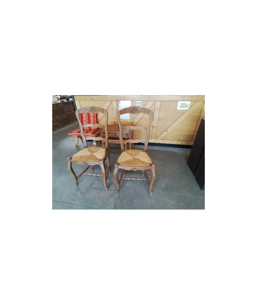 8 CHAISES BOIS PAILLÉ A ENTRETOISE HAUT DOSSIER COQUILLE STYLE RÉGENCE 