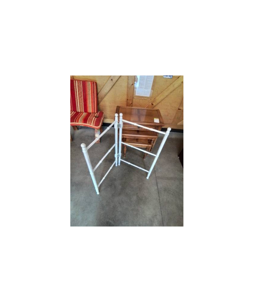 SÈCHE SERVIETTES PLIANT FAUX  BAMBOU BOIS PEINT BLANC 