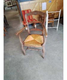 FAUTEUIL DE CHEMINÉE BOIS PAILLÉ A ENTRETOISE COQUILLE 