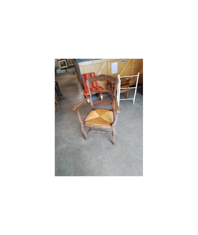 FAUTEUIL DE CHEMINÉE BOIS PAILLÉ A ENTRETOISE COQUILLE 