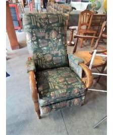 FAUTEUIL RELAX TISSU VERT ACCOTOIRS BOIS 