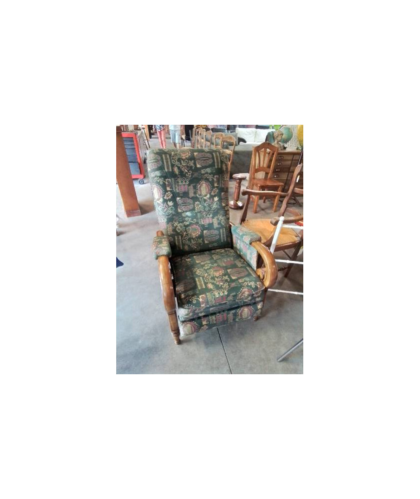 FAUTEUIL RELAX TISSU VERT ACCOTOIRS BOIS 