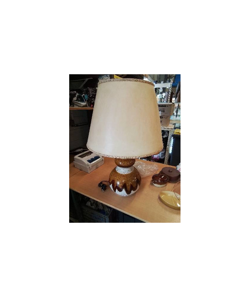LAMPE CÉRAMIQUE  OCRE AJ ECRU ANNÉES 70 