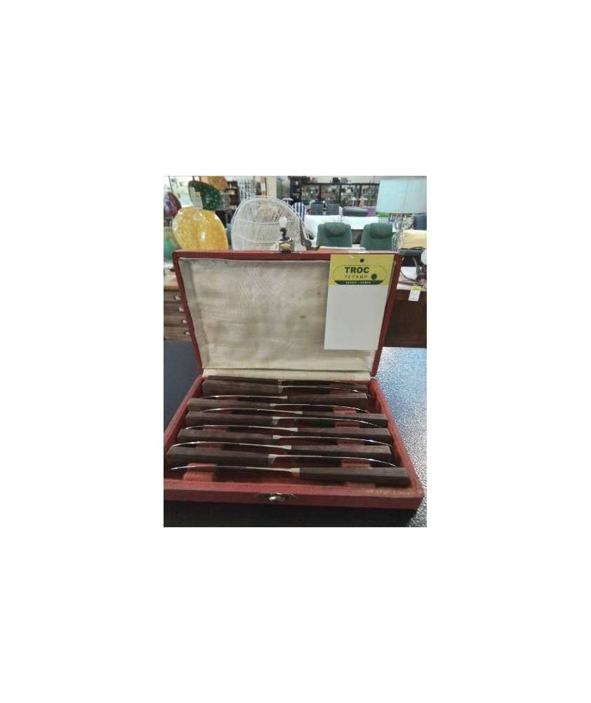 12 COUTEAUX DOMINE CHATELLERAULT MANCHE PALISSANDRE LAME ACIER INOX ANNEES 60