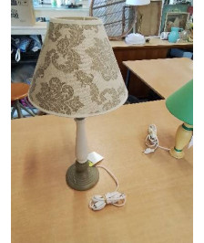 LAMPE COLONNE CÉRAMIQUE ET BOIS AJ BEIGE A RAMAGE