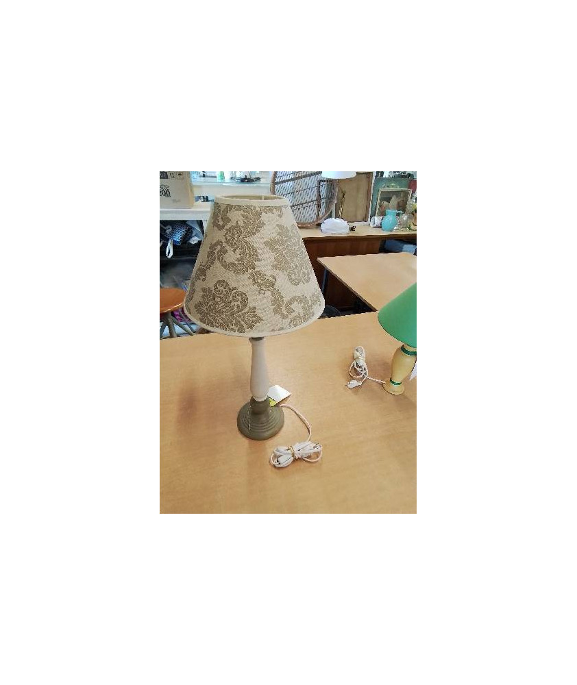 LAMPE COLONNE CÉRAMIQUE ET BOIS AJ BEIGE A RAMAGE