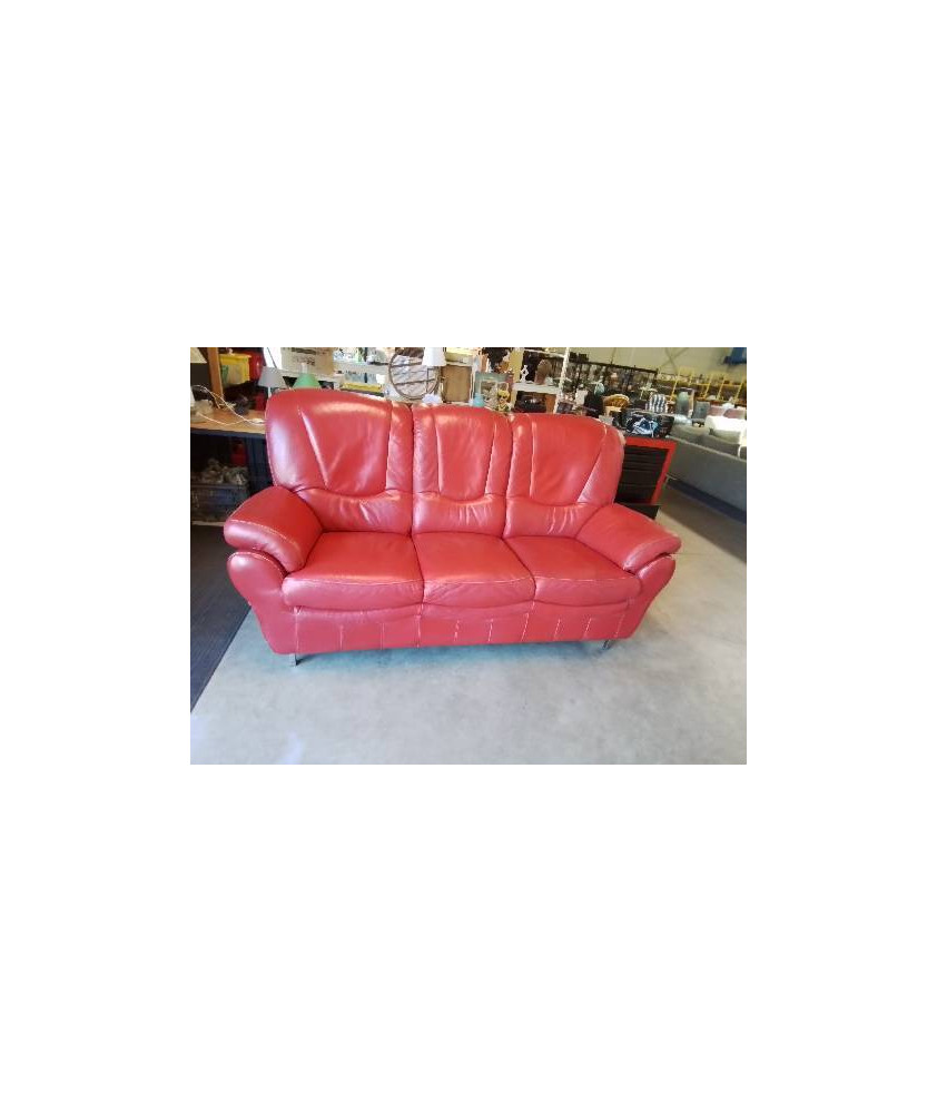 CANAPÉ CUIR ROUGE PIEDS METAL CHROMÉ