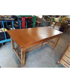 TABLE RECTANGULAIRE BOIS A ENTRETOISE 1 TIROIR 84X180X76