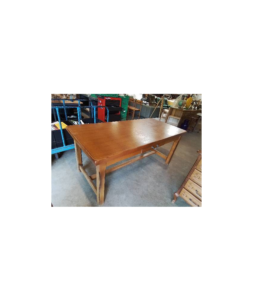 TABLE RECTANGULAIRE BOIS A ENTRETOISE 1 TIROIR 84X180X76