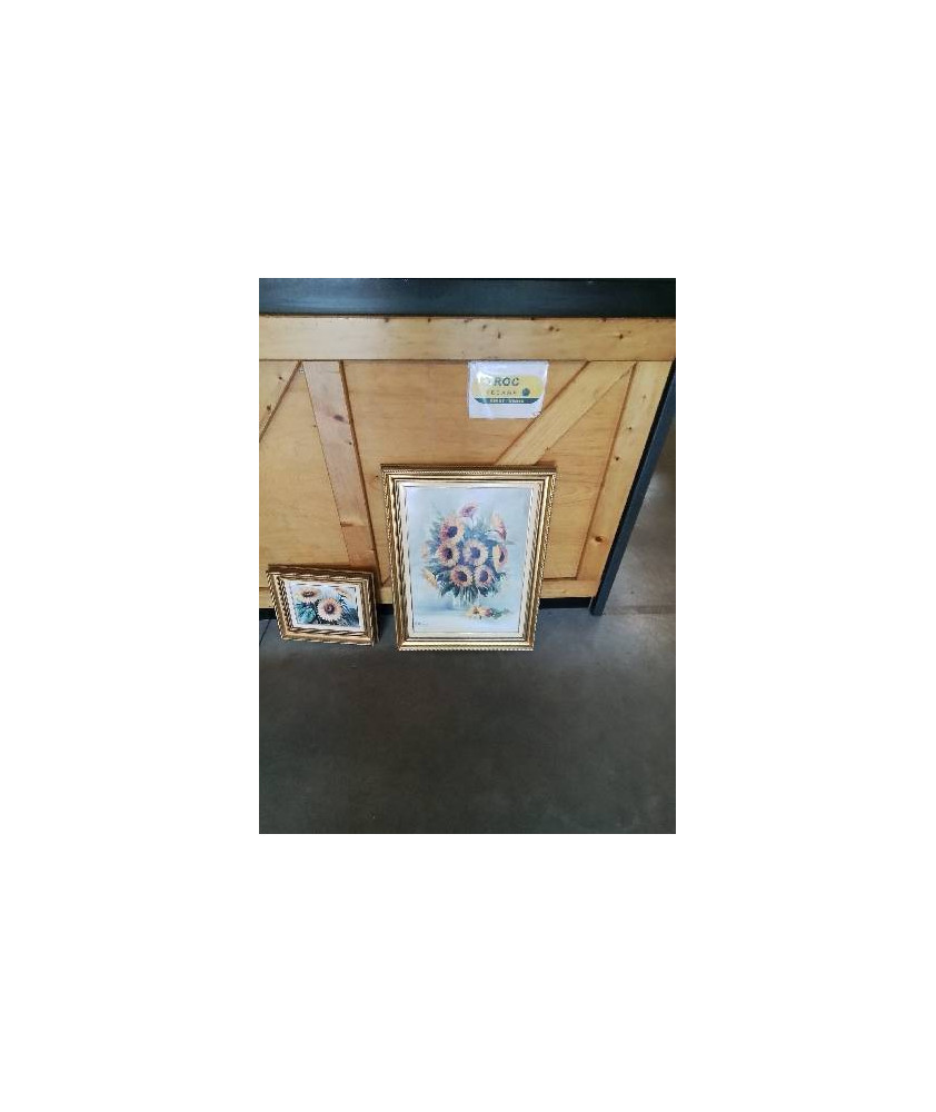 TABLEAU BOUQUET DE FLEURS ENCADREMENT BOIS MOULURÉ DORÉ 