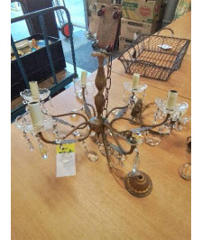 LUSTRE MÉTAL DORÉ A PENDELOQUES 6 FEUX 