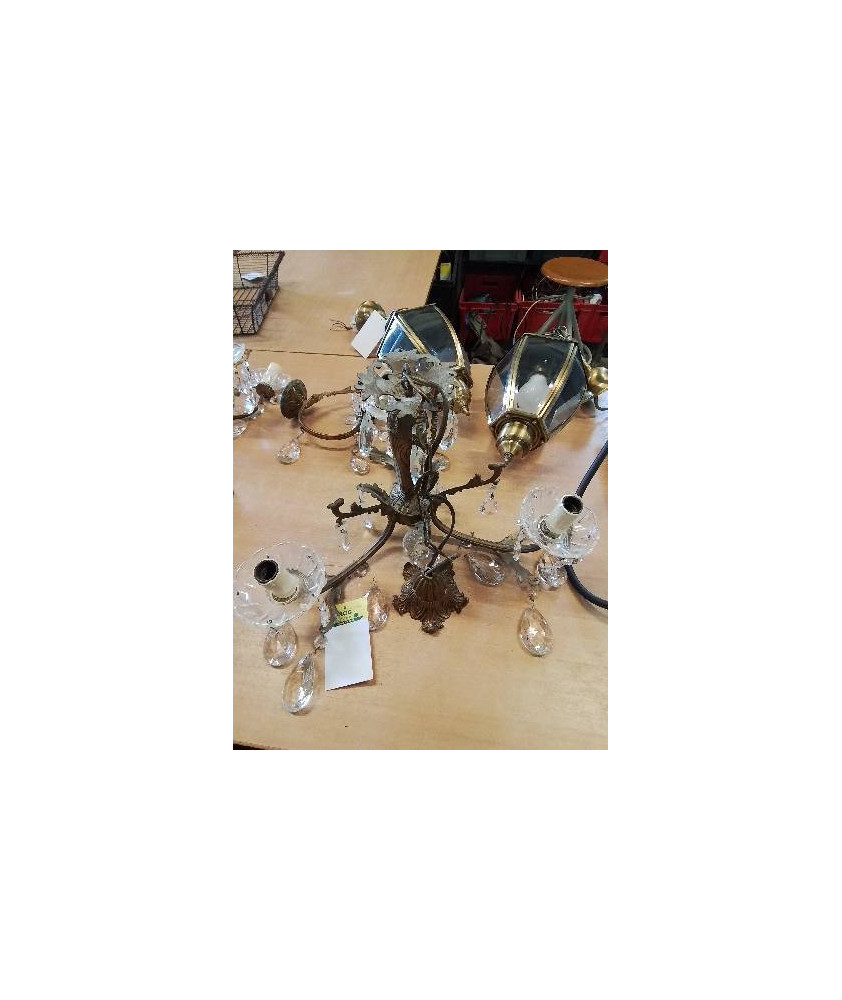 LUSTRE MÉTAL DORÉ A PENDELOQUES 3 FEUX 