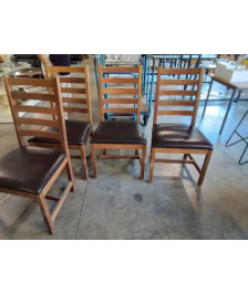 4 CHAISES BOIS ASSISE CUIR CHOCOLAT 