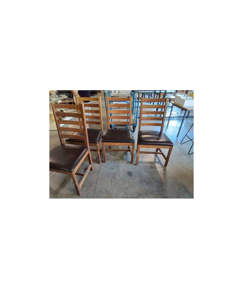 4 CHAISES BOIS ASSISE CUIR CHOCOLAT 
