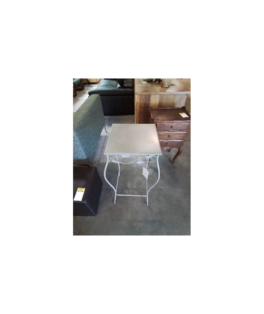 CONSOLE MÉTAL AUX FLEURS PLATEAU BOIS KAKI