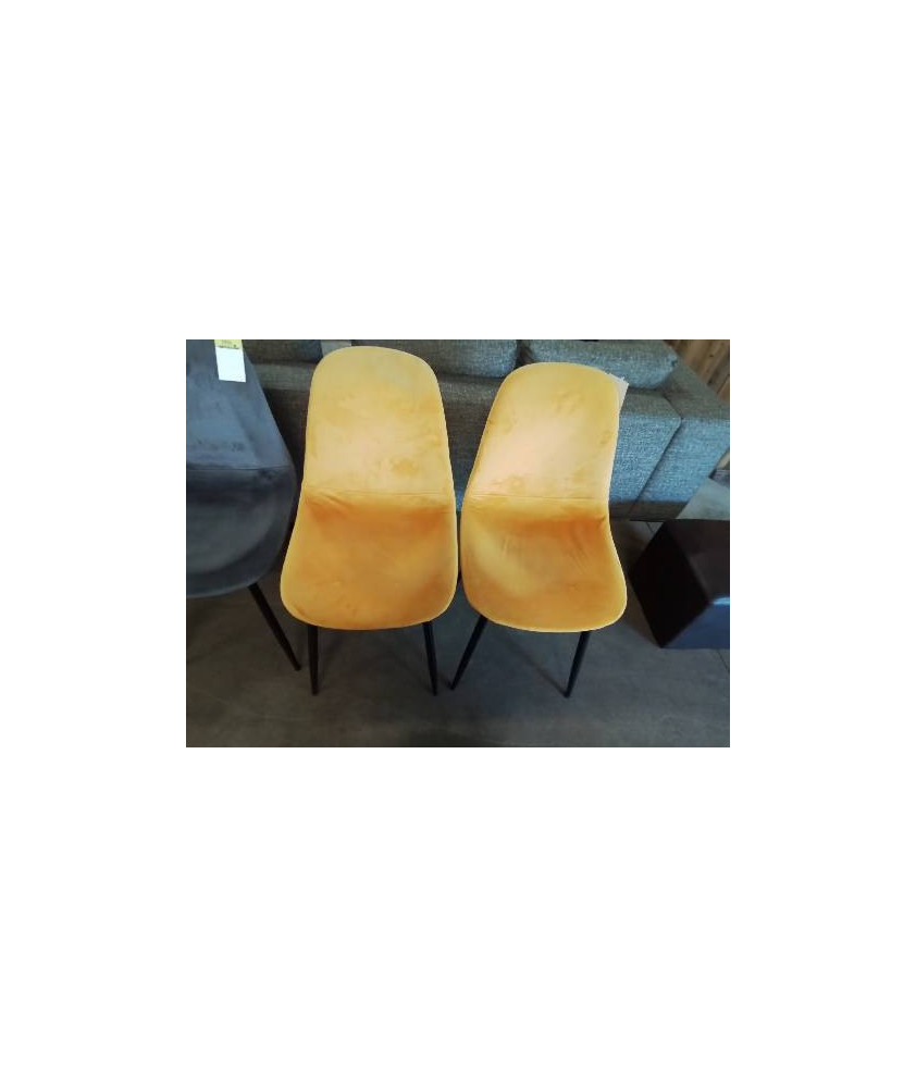 PAIRE DE CHAISES TISSU JAUNE PIÈTEMENT MÉTAL NOIR