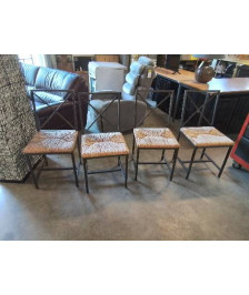 4 CHAISES MÉTAL PAILLE GRANAS 