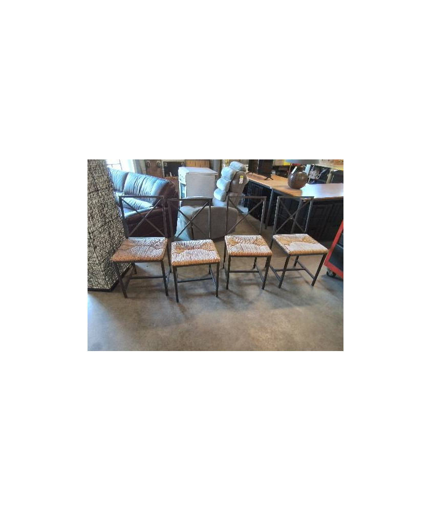 4 CHAISES MÉTAL PAILLE GRANAS 
