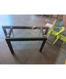 MEUBLE TV MÉTAL NOIR 3 PLATEAUX VERRE 