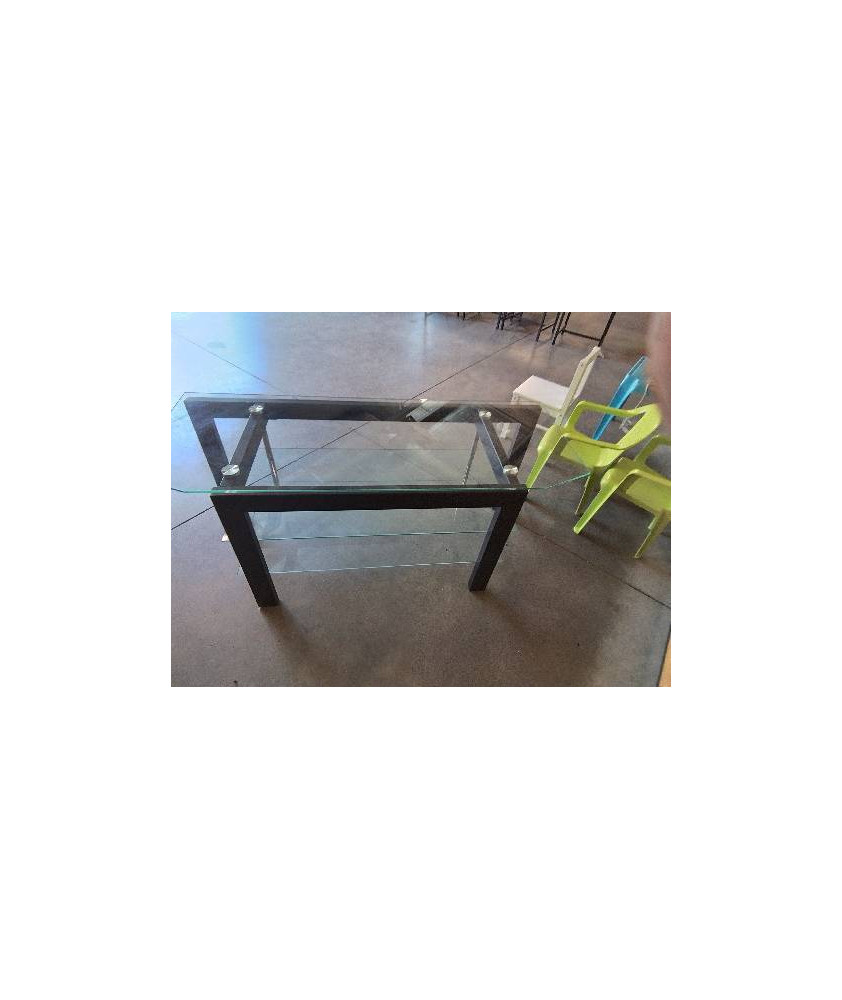 MEUBLE TV MÉTAL NOIR 3 PLATEAUX VERRE 